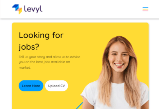 Levyl recruitment website by Access Volcanic in tablet view