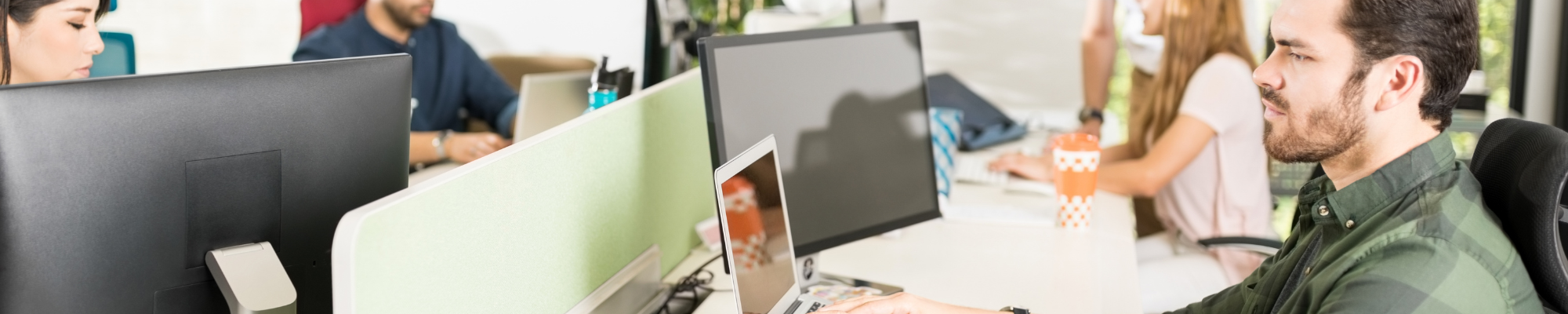 Image of four people working in an office