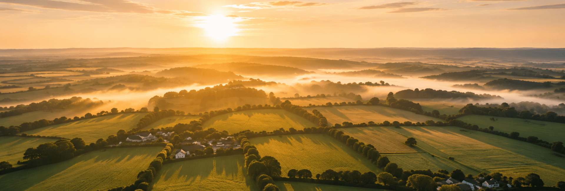 Sunset over farming fields