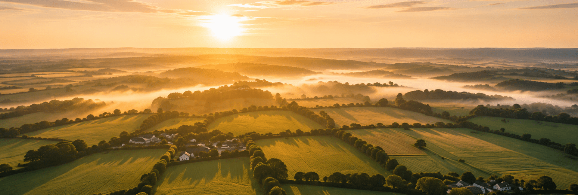 Sunset over farming fields
