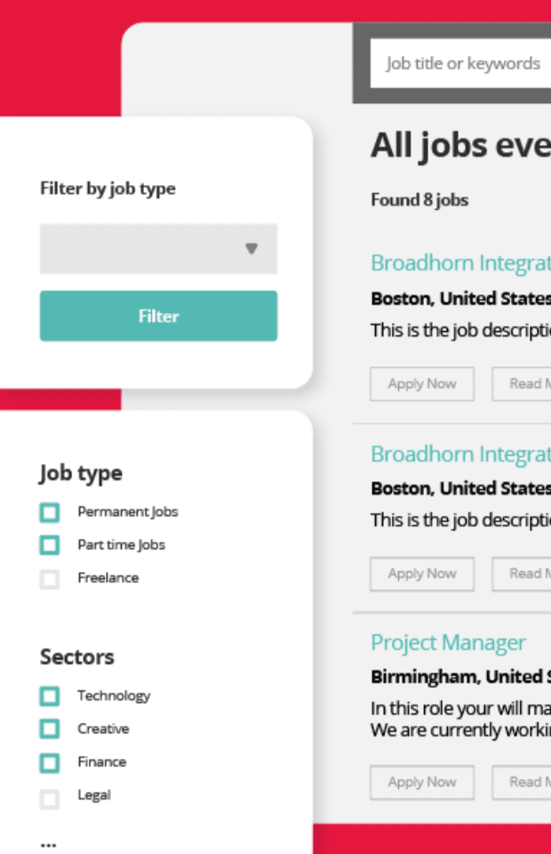 Job search features on Access Volcanic's Recruitment website platform