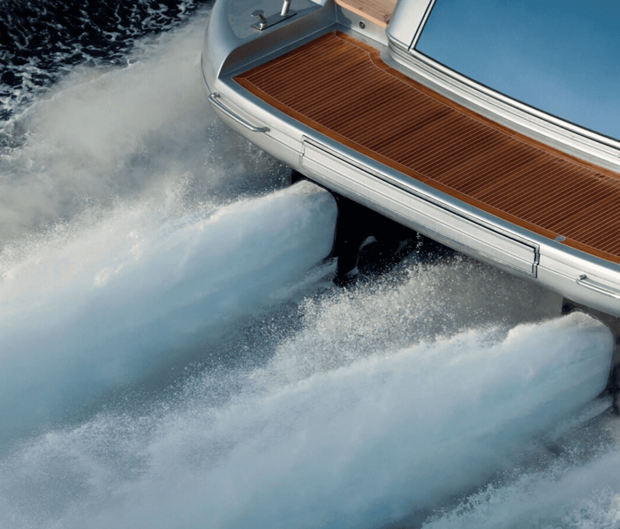 mobile image of speedboat producing waves