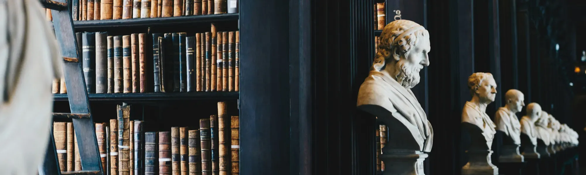 Old historical and traditional library with statues