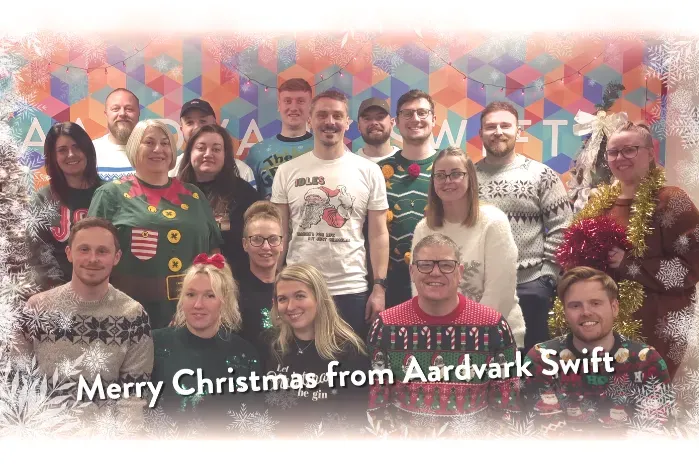 Picture of the Aardvark Swift team in Christmas Jumpers