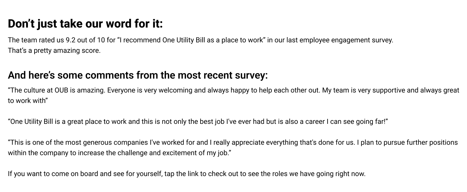 One utility bill survey comments 