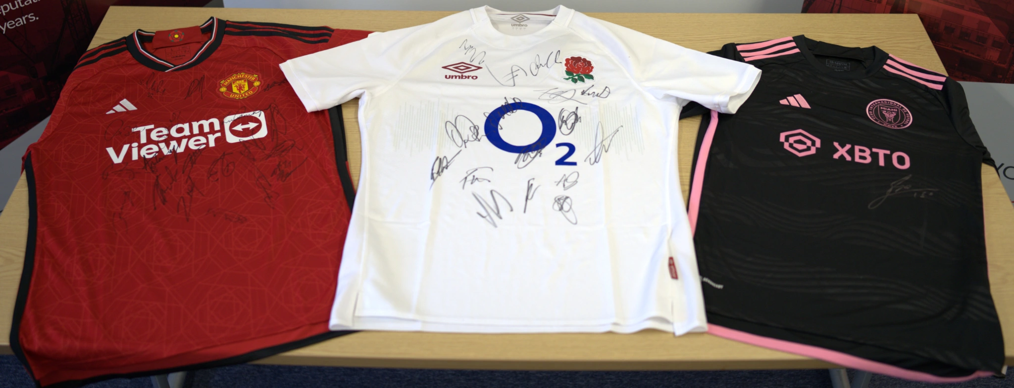 Manchester United, England Rugby and Inter Miami signed shirts