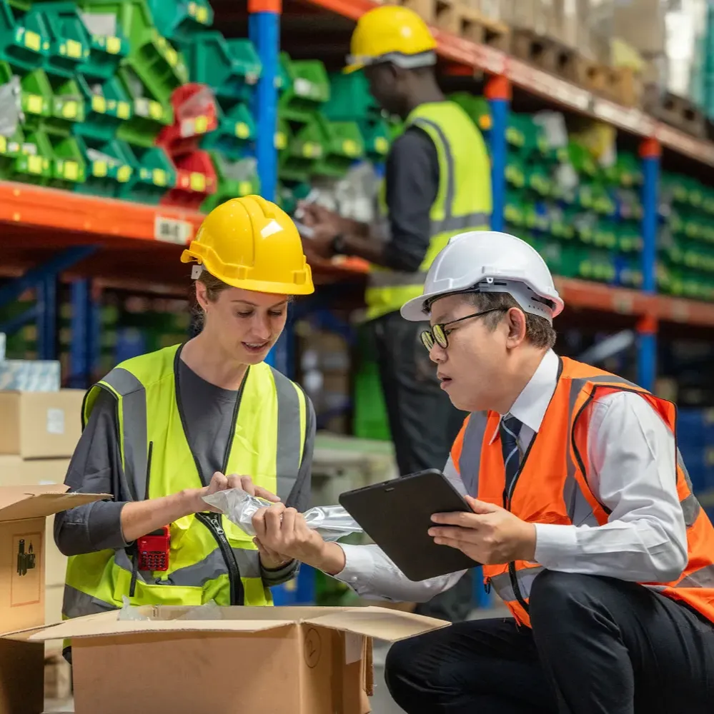 Factory workers in a warehouse