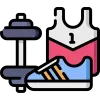 Icon of a dumbbell, a sports shoe and a vest