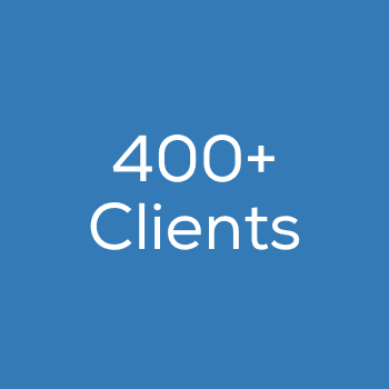 400+ clients written on blue background