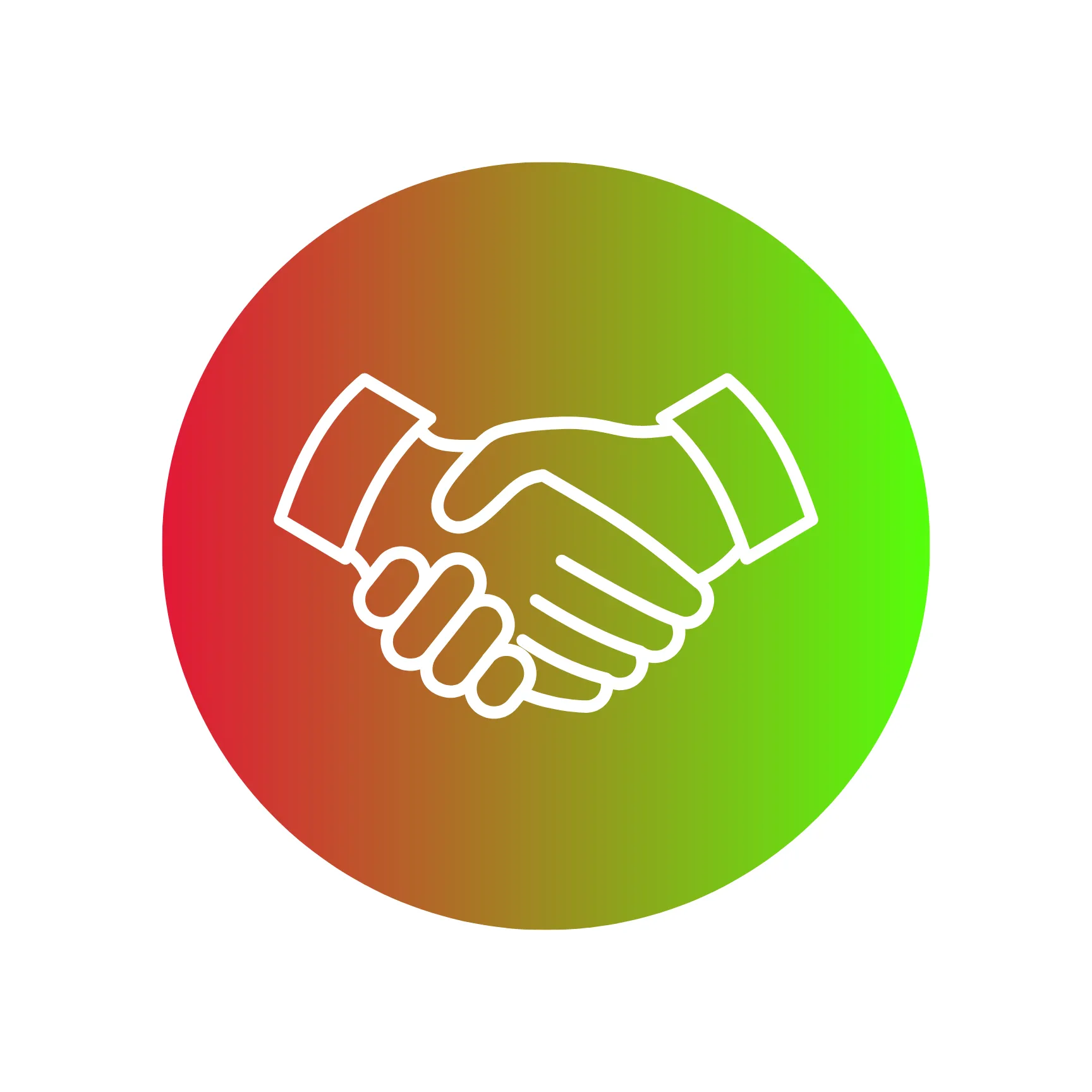 A red and green gradient circle with a white icon showing a hand shake drawing.