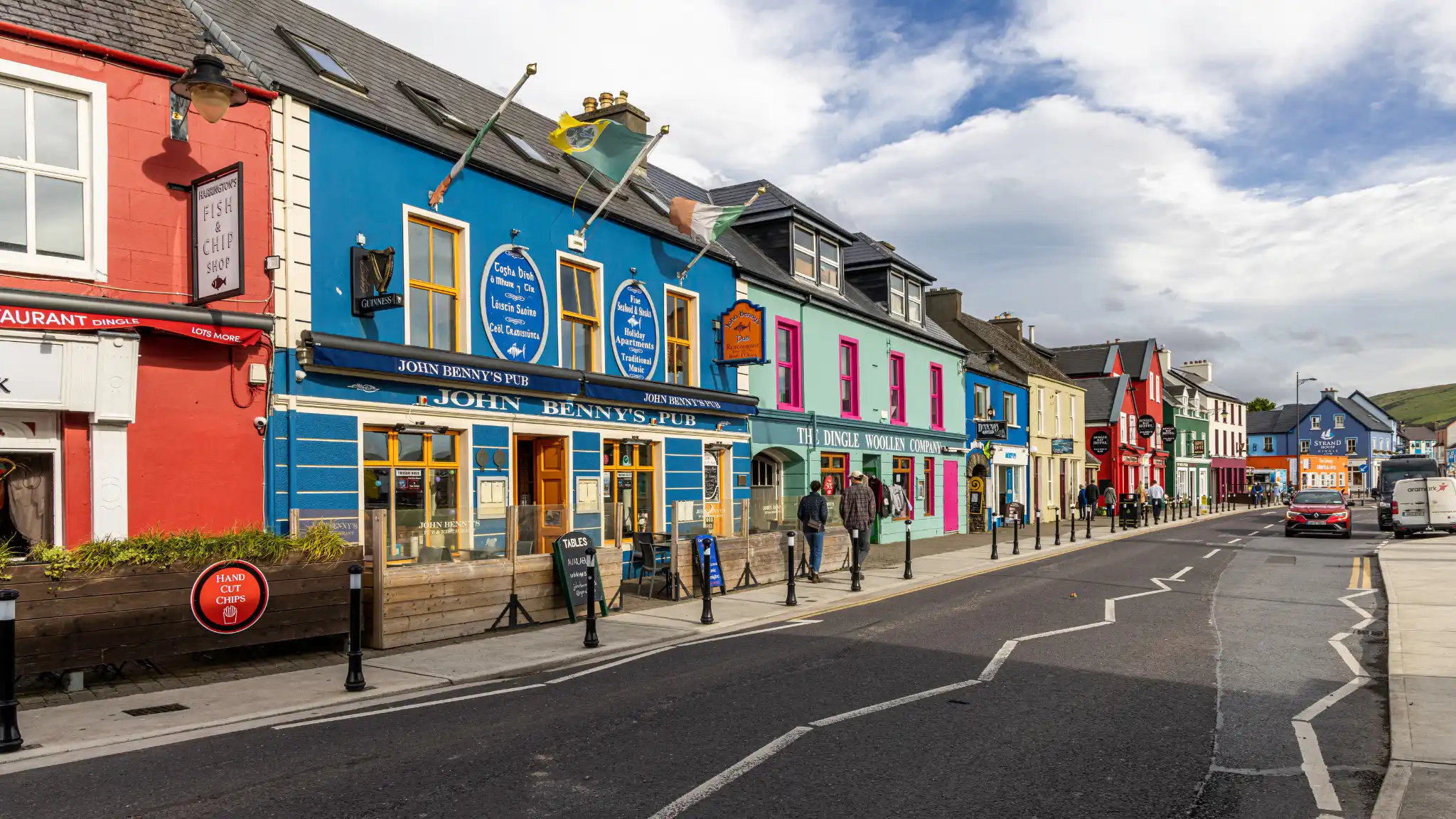 A colourful street scene in Dingle