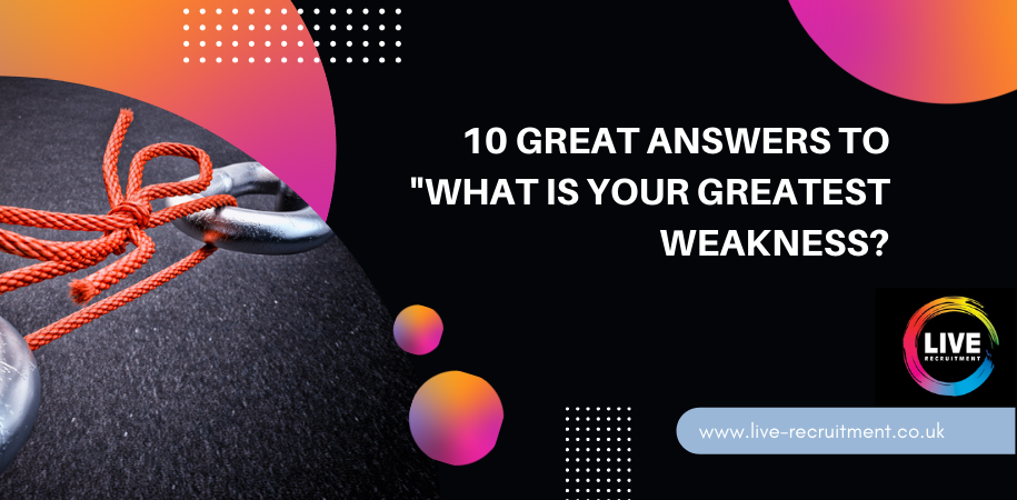 Perhaps the most dreaded of all interview questions; this one never fails to trip up candidates. While many interview questions ask you to focus on the strengths and the positives, this one asks you to look at areas you need to improve.  It can be daunting to share a weakness with the interviewer, after all, you’re sitting there trying to tell them that you’re the perfect person for the role. Switching to the negative can be incredibly scary, but it doesn't need to be. There are simple ways to take a negative and turn it into a positive.  Like any interview question, you'll be able to provide a better answer if you are able to prepare sufficiently. This means having a good understanding of what your weaknesses are, as well as some potential strategies for overcoming them. Remember that there are two parts to the question: what is your weakness, and what steps are you taking to overcome it.  Why do interviewers ask this question? It's not just to trip you up or make you squirm. There is a very good reason for asking this question. Your potential employer wants to know a few things:  How well do you understand your own strengths and weaknesses? How honest are you prepared to be about your weaknesses? What kind of strategies or steps do you have in place for overcoming your weaknesses? Self-awareness is a powerful trait and it makes people more likely to be able to respond well to constructive criticism. If you aren't willing or able to acknowledge a weakness, your manager will never be able to correct you or set you on the right path.  You might also highlight a weakness that would make you unsuitable for the role. While it might be discouraging to not get the job, it will be for the best in the long term. No one wants to struggle in a role that they are unsuited to. So, why exactly do interviewers ask this question and what are they looking for in an answer?  What makes a good answer to this question? A good answer to this question should accomplish a few things:  Be honest. Interviewers can see through a lie very easily, so don't be tempted to gloss over the truth to make yourself seem like a better candidate. Often, interviewers want to see a little bit of humility in this answer. Be specific. Think of an example of a time that this weakness has held you back and then explain steps you've taken to fix it. Focus on a weakness that is not essential to the job. For example, if you are applying for a client-facing sales role and you say that you're not very good at communicating on the phone, this could rule you out for the role. Show that you are taking active steps to improve. The answer should always be delivered in two parts, with the second part outlining what steps you are taking to improve. Sometimes simply being aware that you are doing something is enough, but sometimes you need to take steps to improve. To help you spot a good answer, you first need to understand what makes a bad answer. Let's take a look at a few examples of bad answers.  Bad Answers to "What Is Your Greatest Weakness?" "I don't really have any weaknesses." This is a classic case of an answer that is both dishonest and unspecific. Everyone has weaknesses, so by saying that you don't have any, the interviewer will immediately see through you. Furthermore, this answer provides no information about what kind of employee you are or how you might improve.  “I work too hard.” Again, this answer is both dishonest and unhelpful. Interviewers can tell when someone is trying to dress up a weakness as a strength. In this case, the interviewee is pretending that their attention to detail is a bad thing. This not only shows a lack of self-awareness but also indicates that they are unable to take constructive criticism.  "I am a perfectionist." This is a common answer, and there is nothing wrong with it. However, it is important to elaborate on what this means for you and how you deal with it. Do you tend to obsess over details? Do you find it difficult to delegate tasks? Are you constantly seeking approval from others? If this is really your weakness, you need to show that you are taking steps to correct this.  With that in mind, let's look at some great answers to the question "what is your greatest weakness?"  1. "I have a tendency to get absorbed in my work and sometimes I neglect my personal life." This is a great answer, as it shows that you are committed to your job, but make sure you follow up with a comment about how you are addressing this. Every employer wants someone who will go above and beyond, but not if it means they will eventually burn out from stress.  2. "I find it difficult to say no to people who need help." Another excellent answer, as this shows that you are a team player. However, you also need to mention that you are working to put better boundaries in place so that your own work doesn't suffer.  3. "I sometimes work too independently and don't ask for help when I need it." This is a great answer, provided the role doesn't require you to work as part of a wider team. If the role is a collaborative one, you might want to avoid this.  4. "I can be a perfectionist and expect too much from myself and others." This answer shows that you are aware of your flaw and are working on it. It also suggests that you are able to take constructive feedback from managers. You could share an example of a situation where you have had to let go of a project before you would have liked to and discovered that the outcome was perfectly fine.  5. "I get easily stressed out by deadlines and pressure." Provided the job isn't a high-pressured and deadline-driven role, this could be. a great answer to give. You should then outline the steps you are taking to ensure that the pressure doesn't get to you. For example, you could say that you like to make sure you are prepared and organised so that tasks don't pile up.  6. "I have trouble delegating tasks and often end up doing everything myself." If you're going for a role where teamwork is essential, it might be better to avoid this one. This one shows that you are very independent and like to make sure the job gets done. However, you might want to highlight steps you are taking to get better at delegating work.  7. "I'm not always the best at communicating my needs and wants." This is an excellent answer as it shows incredible self-awareness. You can turn this into a positive by saying that you regularly seek out feedback from your manager so that you can highlight any issues you might be having in a non-intimidating way.  8. "I can be resistant to change and new ideas." For a role where you would be expected to learn new systems and processes, this might not be a great answer. But some industries are proud of their traditions and many people will admit to being set in their ways. You can turn this into a positive by highlighting the steps you have taken to learn new things.  9. "I sometimes have difficulty balancing my workload." This can be a great answer if you are quick to show that you are aware that this can be problematic and that you are taking steps to ensure you don't struggle with this anymore. You could say that you have developed new time management techniques that help you to keep on top of your workload and make sure that nothing slips between the cracks.  10. "I can be a bit of a control freak and need to learn to let go." This is another great answer, as it again shows excellent self-awareness. You can use this to your advantage by showing that you know how to spot the signs that this is happening and intervene on your own behalf. For example, you might say that you have developed a technique whereby you ask yourself certain questions whenever you start to feel like you are getting too controlling.  Closing thoughts While there are some great answers on this list, there is no one-size-fits-all response to this question. It is far better to spend a little bit of time reflecting on your own strengths and weaknesses and come up with something unique and original. Be honest, be positive and be prepared to back up your answer with examples.  Just remember to scan the job description before you choose a weakness and make sure it isn’t one of the key competencies required for the role. 