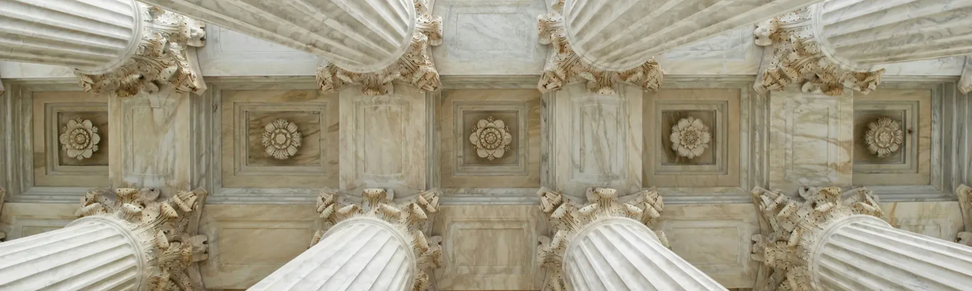 Stone pillars and ornate ceiling from a historic building