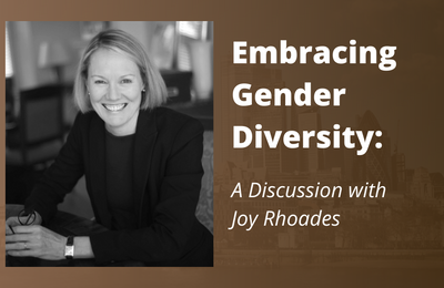 infographic with photo of joy rhoades and text saying embracing gender diversity