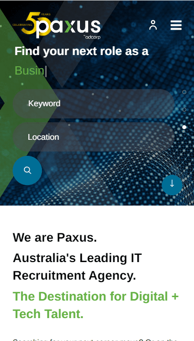 paxus recruitment website viewed on mobile