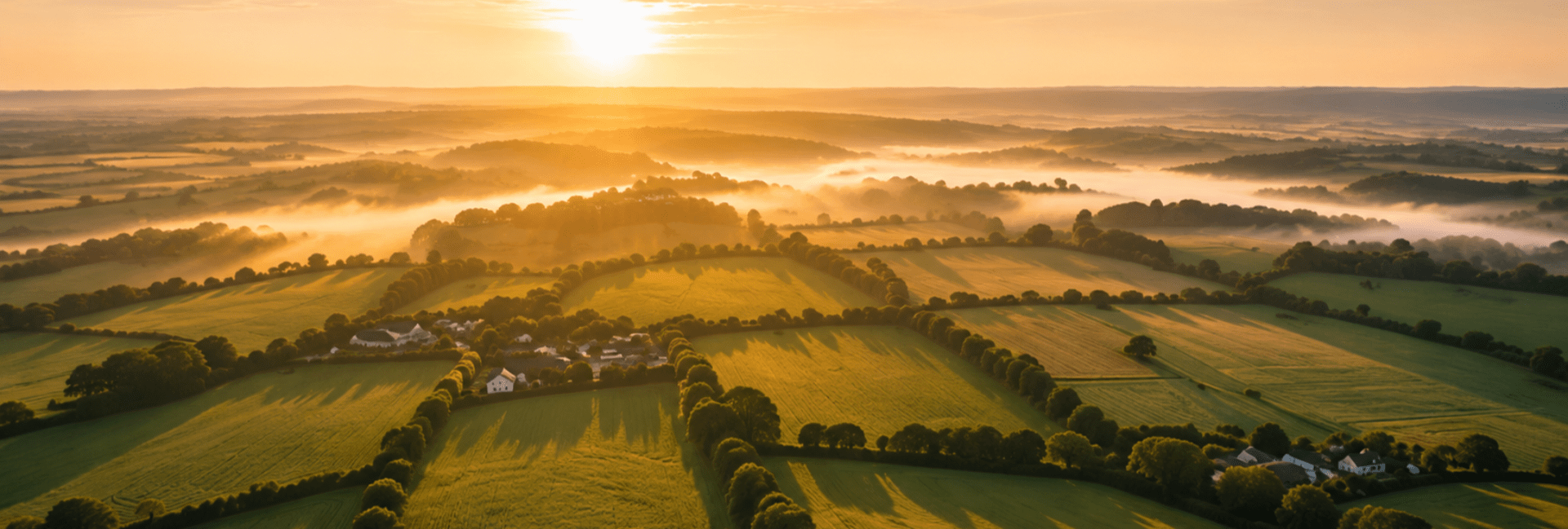 Sunset over farming fields