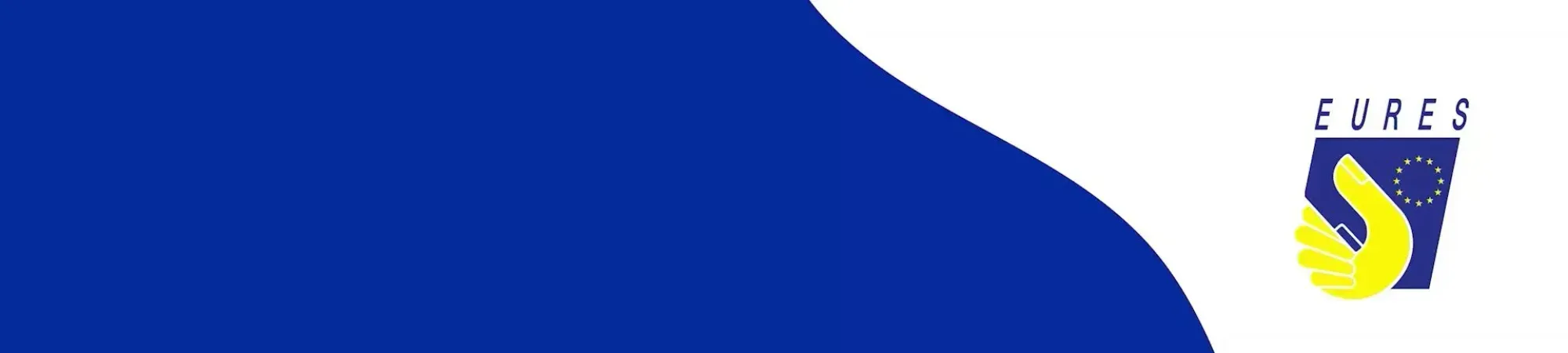 Het logo van EURES, een gele hand met de gele sterren van de EU in een rondje