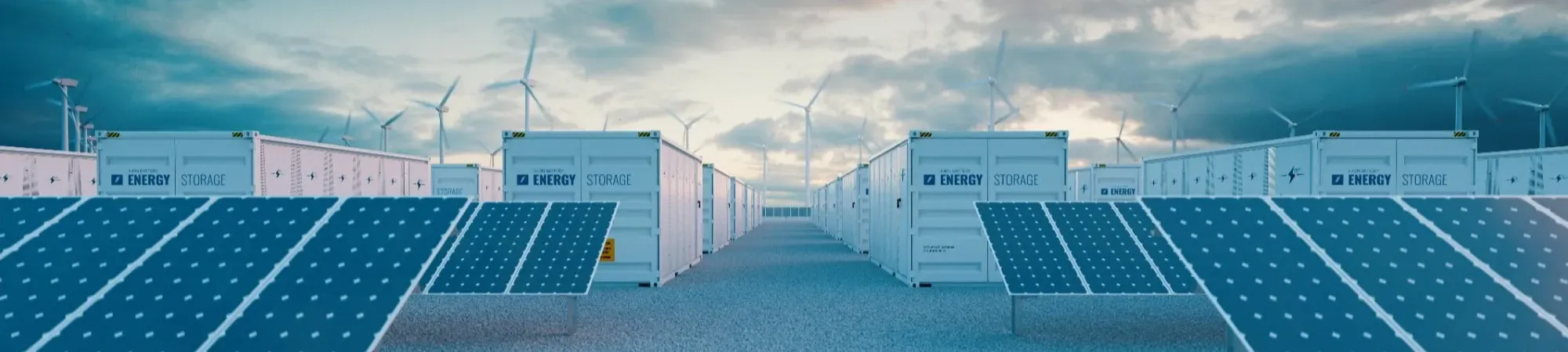 Solar panels and energy storage facilities producing renewable energy at a UK site