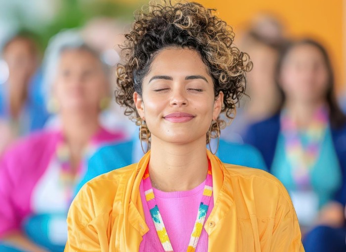 woman feeling relaxed with the support of her workplace