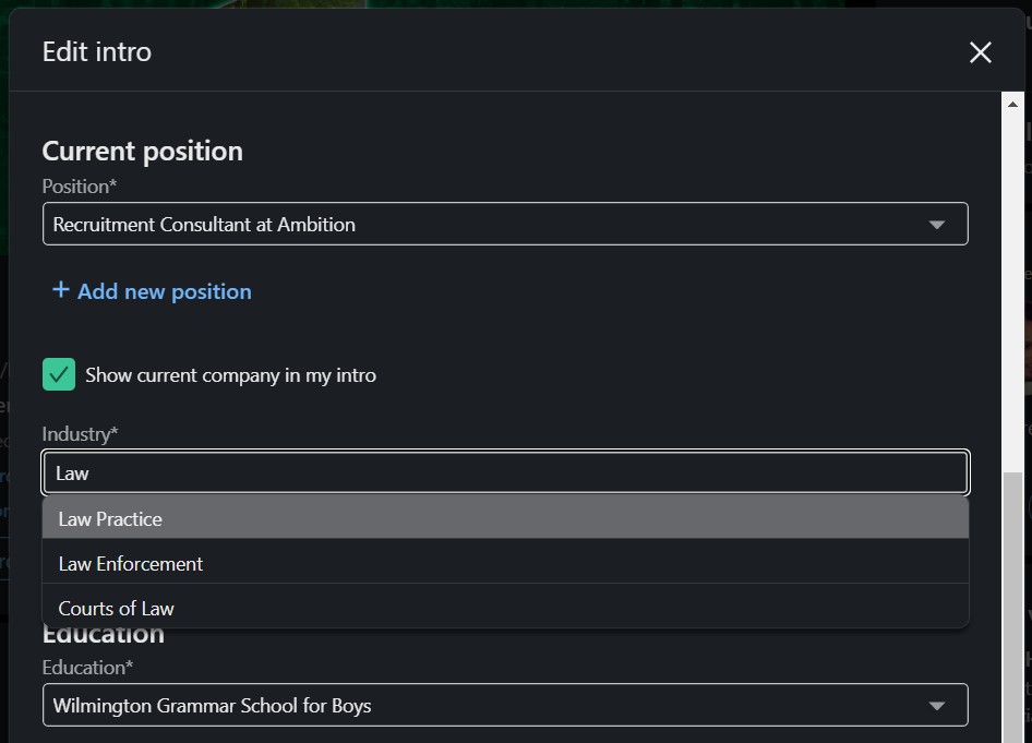 Change industry settings