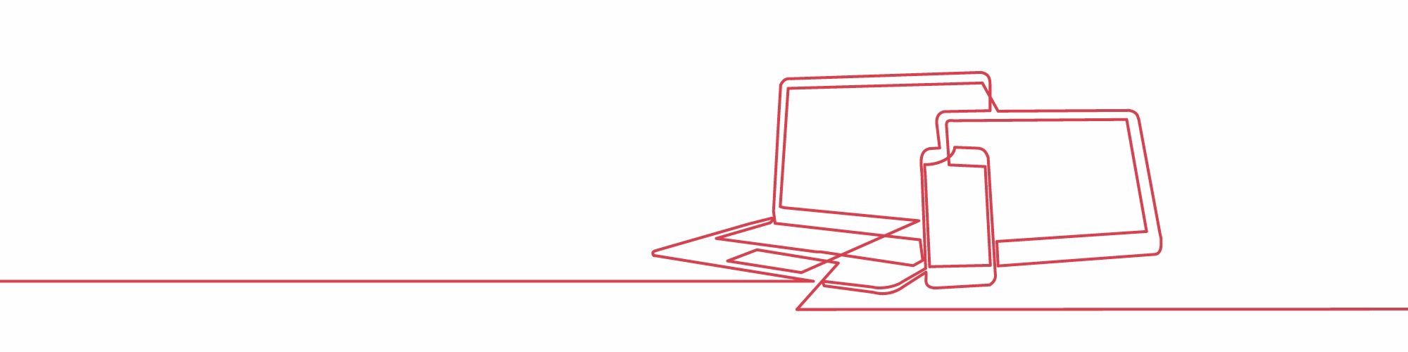 Continuous line art, laptop, phone and iPad