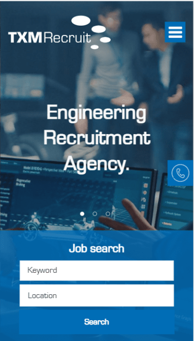 TXM Recruit website by Access Volcanic in mobile view
