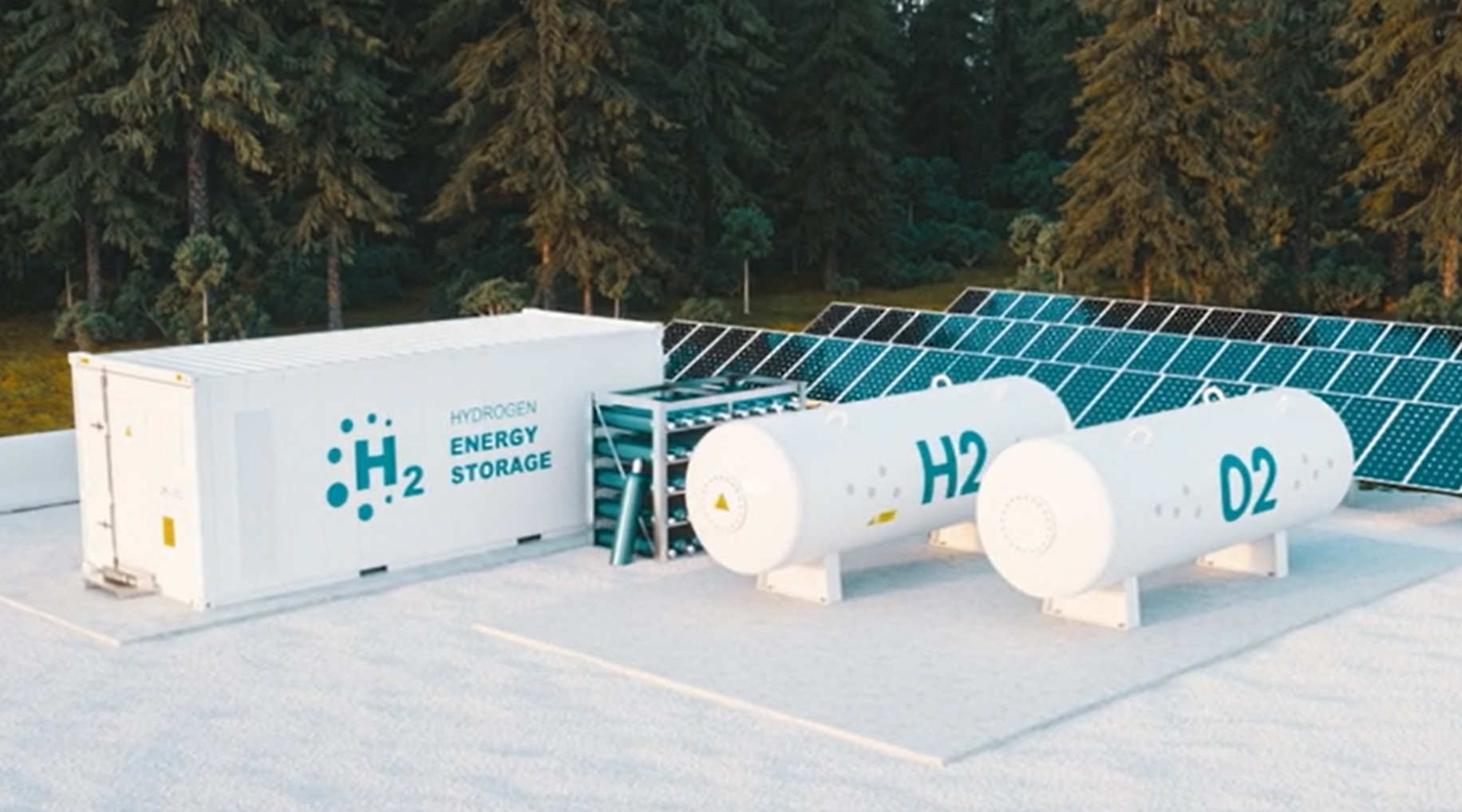 Energy storage and Hydrogen storage facility amongst green trees