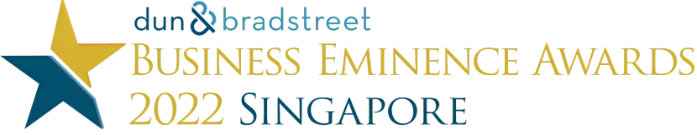 Business Eminence Award logo - white, blue and gold