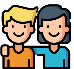 icon showing a person with their arm around another person's shoulders to show team work and support
