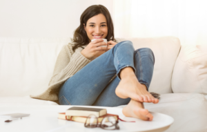 person relaxing with coffee