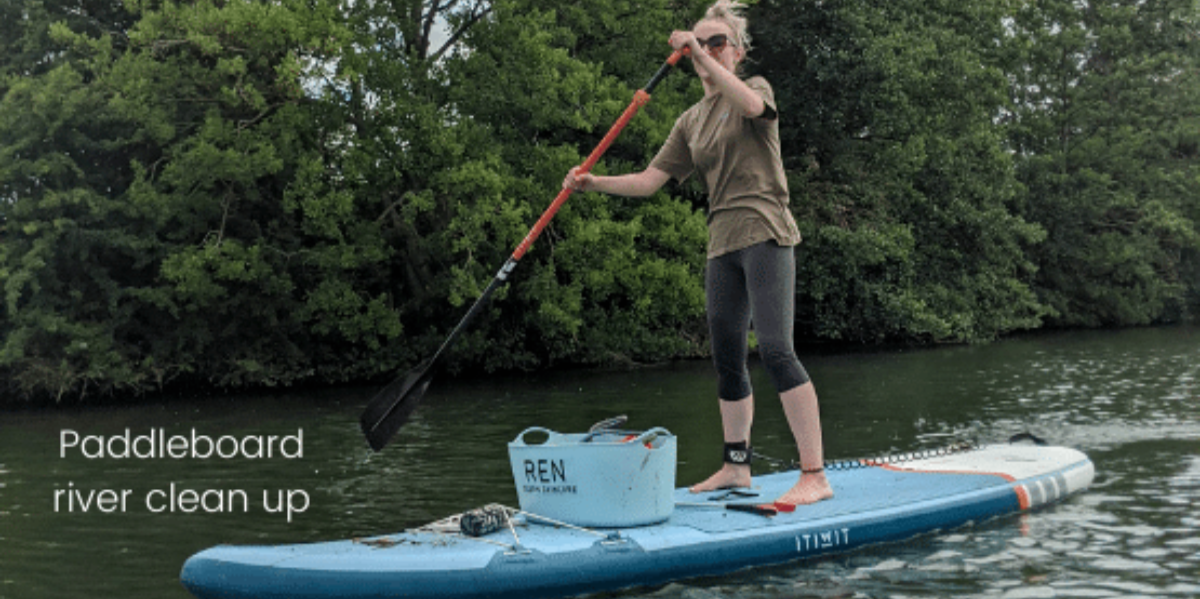 River clean up, litter, paddleboard