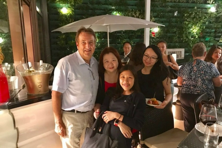 Hospitality networking man and three ladies