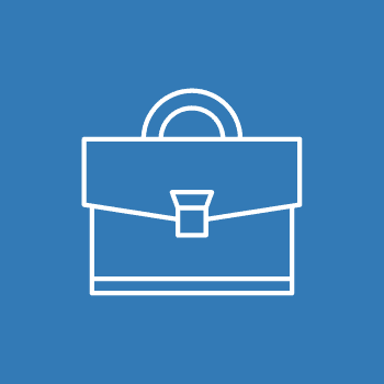 Line drawing of briefcase on blue background