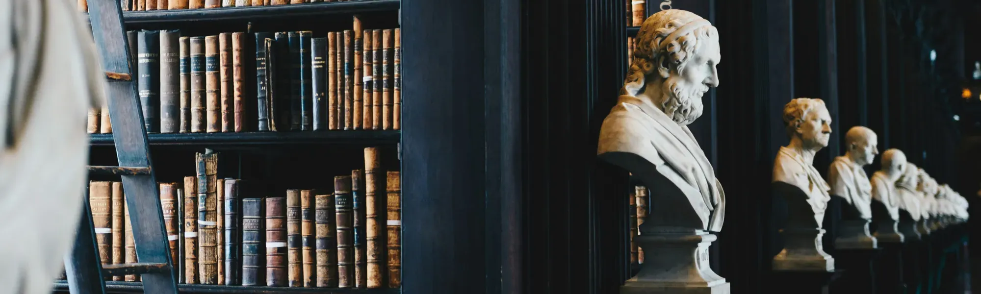 Old historical and traditional library with statues