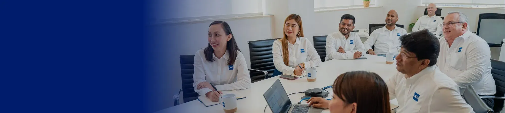 Boardroom meeting with OEG staff collaborating around a table.