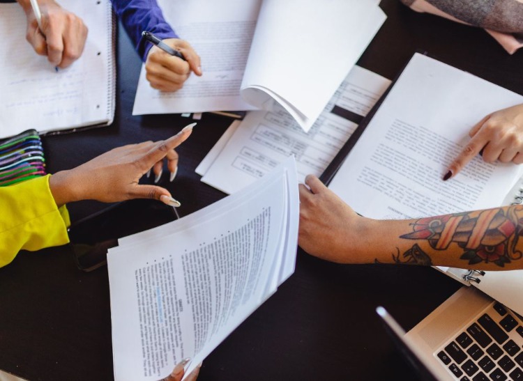 coworking with documents on a table