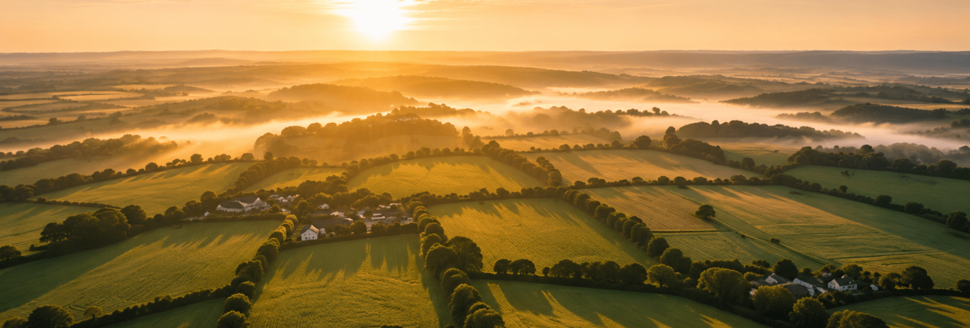 Sunset over farming fields