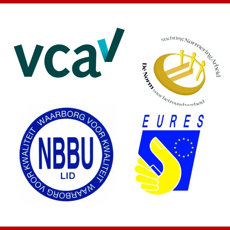 Logo's van onze klanten, VCA, NBBU, Normering arbeid, EURES 
