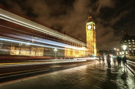 Big ben clock with light beaming of it