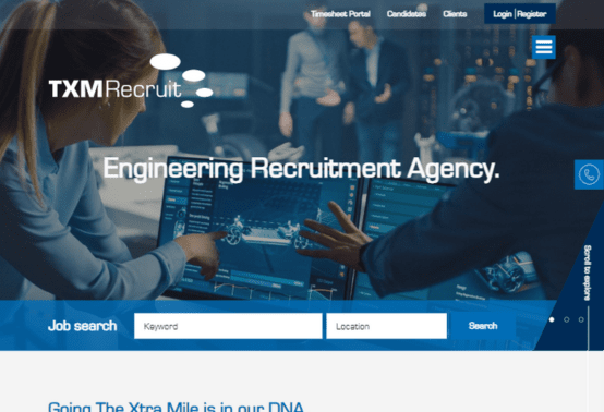 TXM Recruit website by Access Volcanic in Tablet View