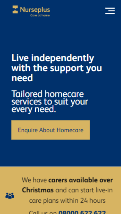 Nurseplus care at home website in mobile view by Access Volcanic