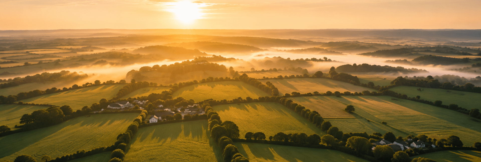 Sunset over farming agricultural land.