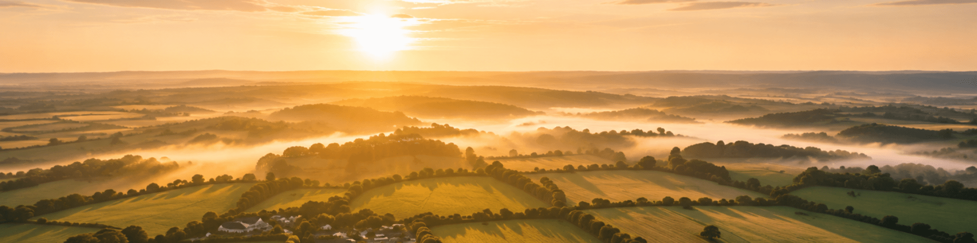 An image of rural green farm fields in the UK in sunlight
