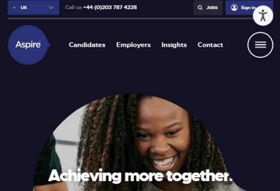 Aspire recruitment website by Access Volcanic in tablet view