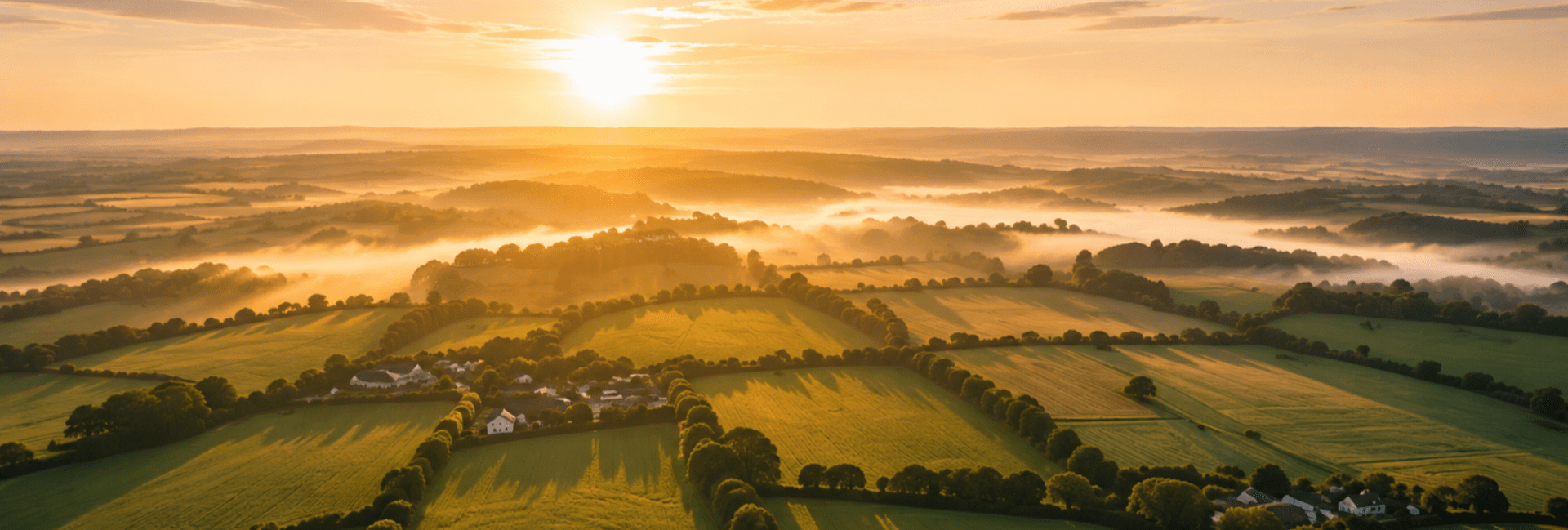 Sunset over farming fields