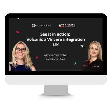Screen showing Volcanic and Vincere integration webinar promo