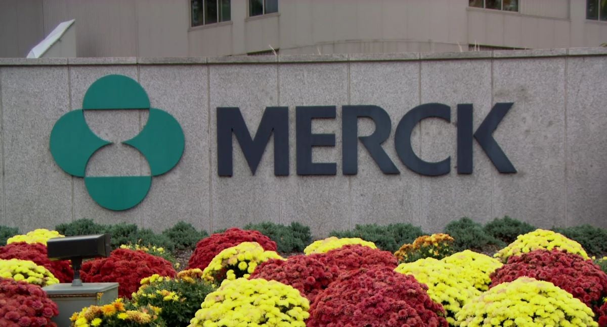 A wall showing a Merck & Co. logo in Kenilworth, New Jersey