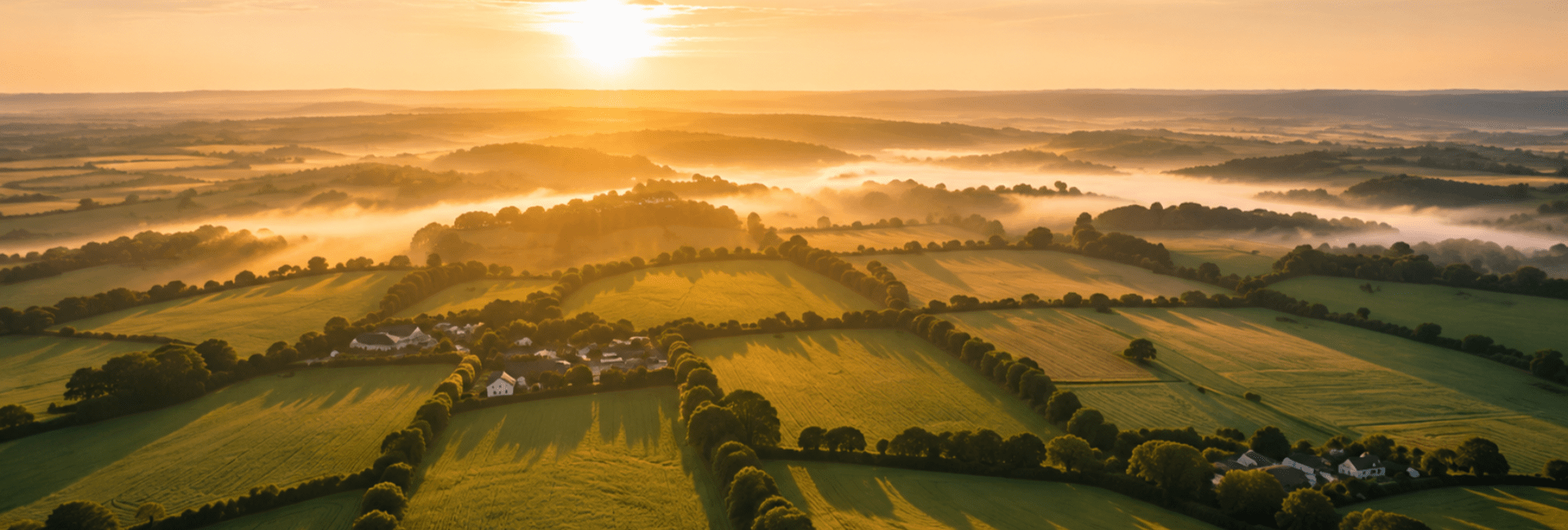 Sunset over farming agricultural land.