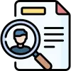 Icon of a CV with a magnifying glass hovering over a profile picture