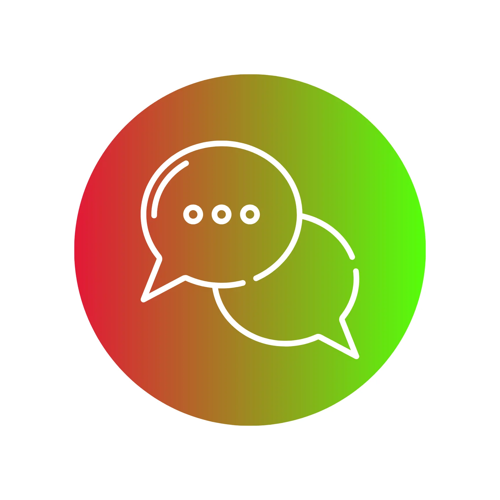 A red and green gradient circle with two white speech bubbles, once with three dots on.